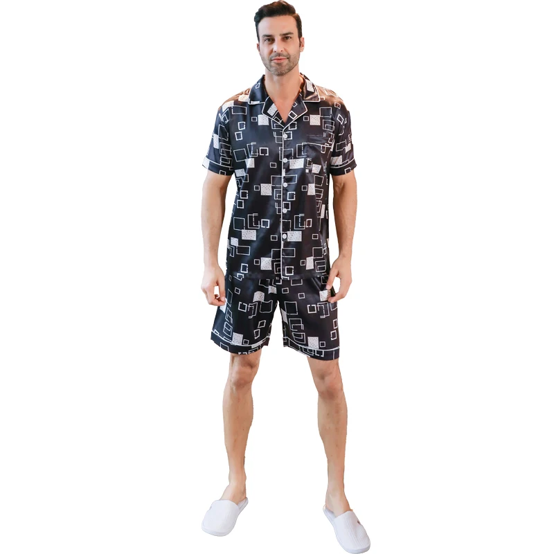 Men\'s pajamas short sleeved summer ice silk home clothing men\'s summer casual thin cardigan can be worn as a set home clothing