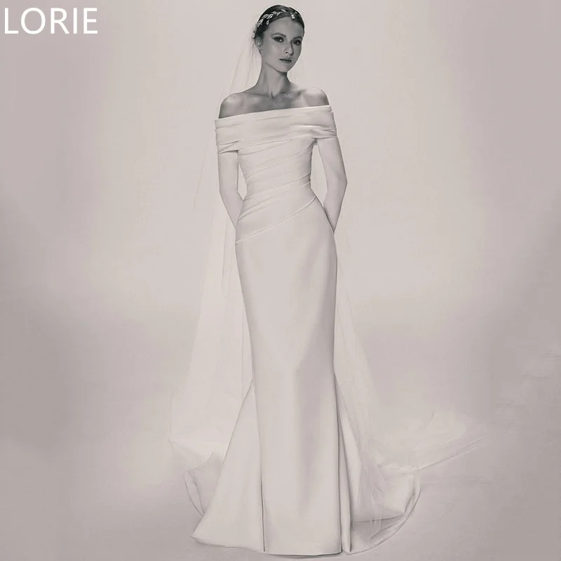 LORIE-vestido de novia elegante de satén de sirena, vestidos de novia con hombros descubiertos, vestido de Boda de Princesa personalizado 2025