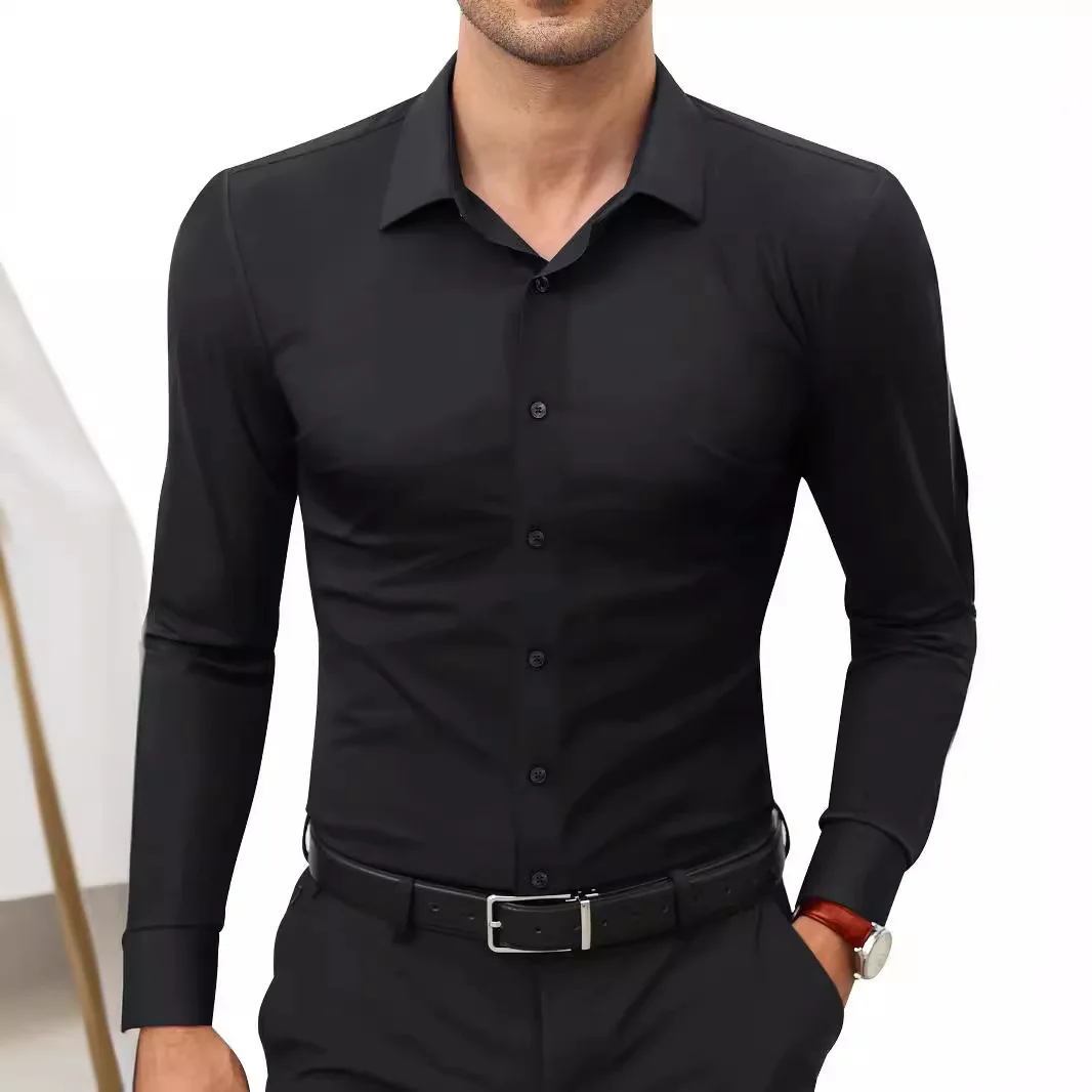

Elastic shirt business casual men's long sleeved solid color