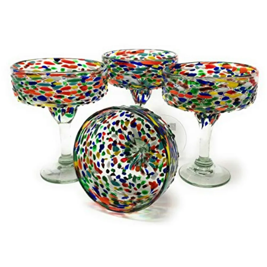 

Mexican Hand Blown Glass Set of 4 Confetti Rock Margarita Glasses 16 oz Perfect for Cocktail Parties Summer Gatherings and Home