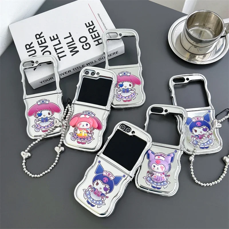 

Sanrio Kuromi my melody bracelet with bracket Phone Case for Samsung Galaxy Z Flip 4 Hard PC Back Cover for Z Flip 5 Case Case