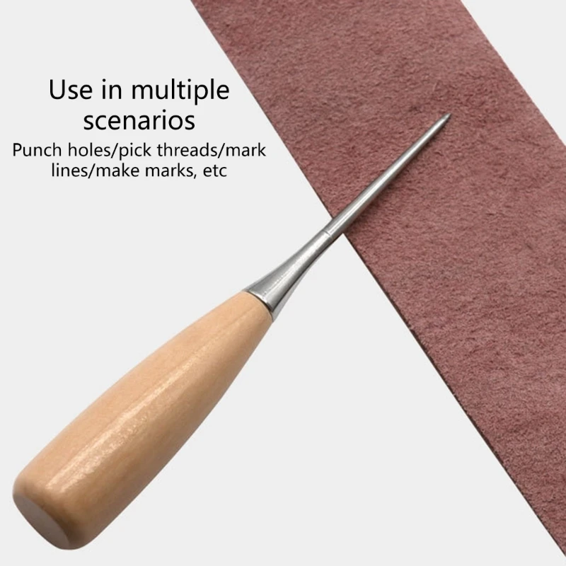 Outil pratique travail du cuir, aiguille à manche en bois pour les projets bricolage du cuir