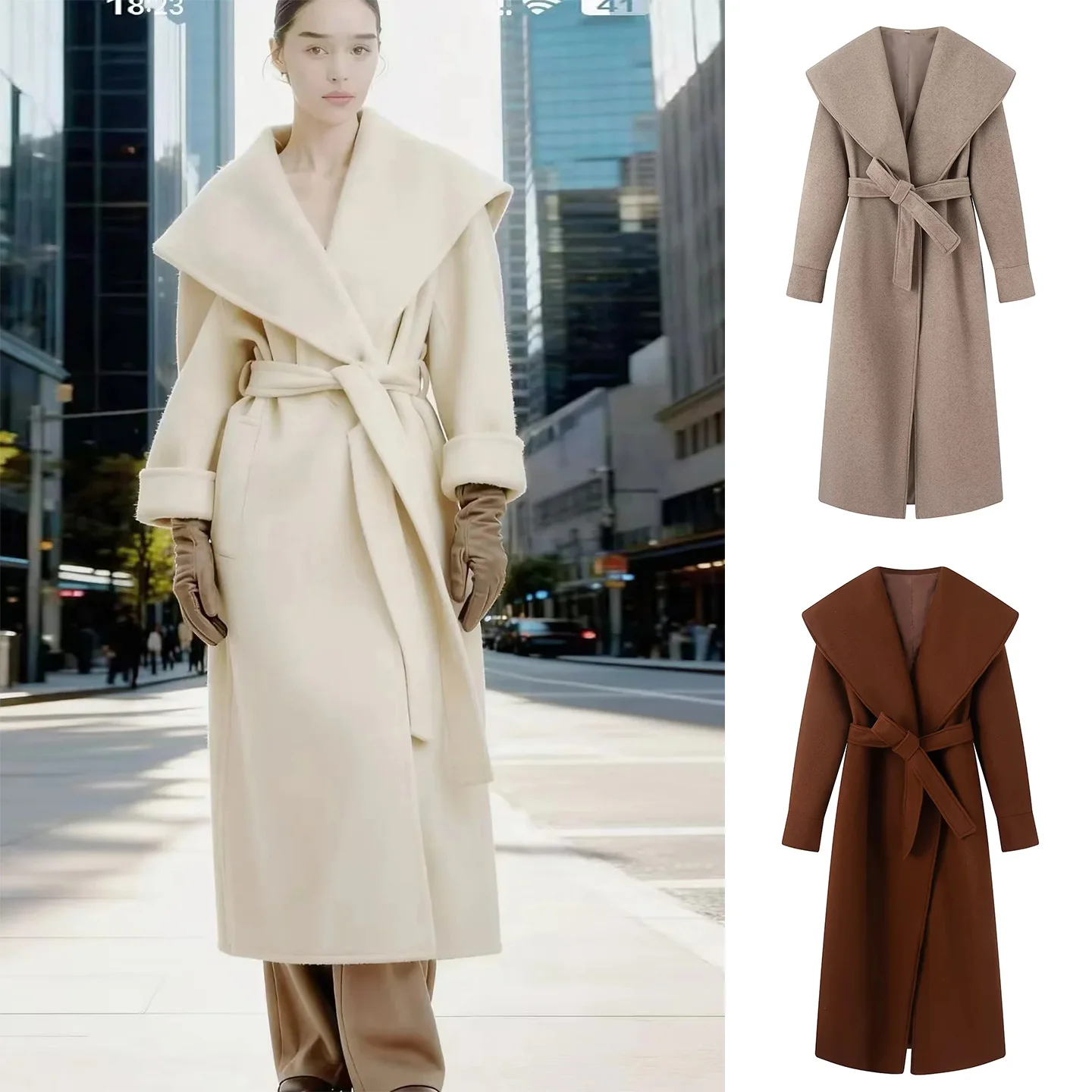 

Весенняя новинка: Женское повседневное шерстяное пальто средней длины с широким воротником, свободного кроя, с длинными рукавами, из полиэстера, с завышенной талией