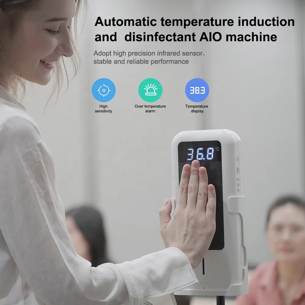 300ml Touchless Automatic Hand Sanitizer Floor Stand Dispenser with Body Temperature Detection for Hospital Office Public Work