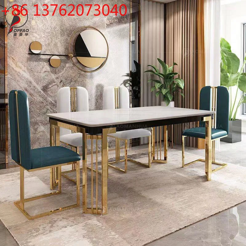 

Обеденный стол и стулья из нержавеющей стали, современный, простой, прямоугольный, для небольшой квартиры, для домашнего использования.