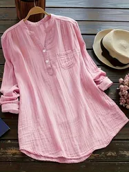 Plus Size 1XL-8XL Women's Casual Lapel Shirt Solid Color Long Sleeved Shirt Fashion Button Up Shirt