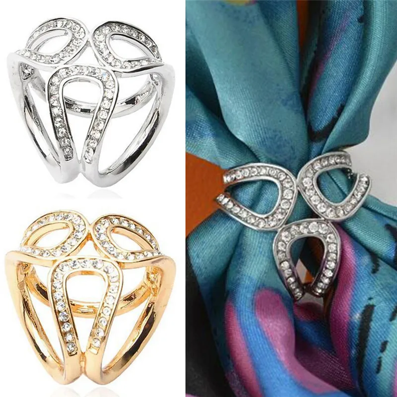 1PC Silver Gold Crystal Silk Scarf Clip Buckle Holder Brooch Pins Jewelry Gift