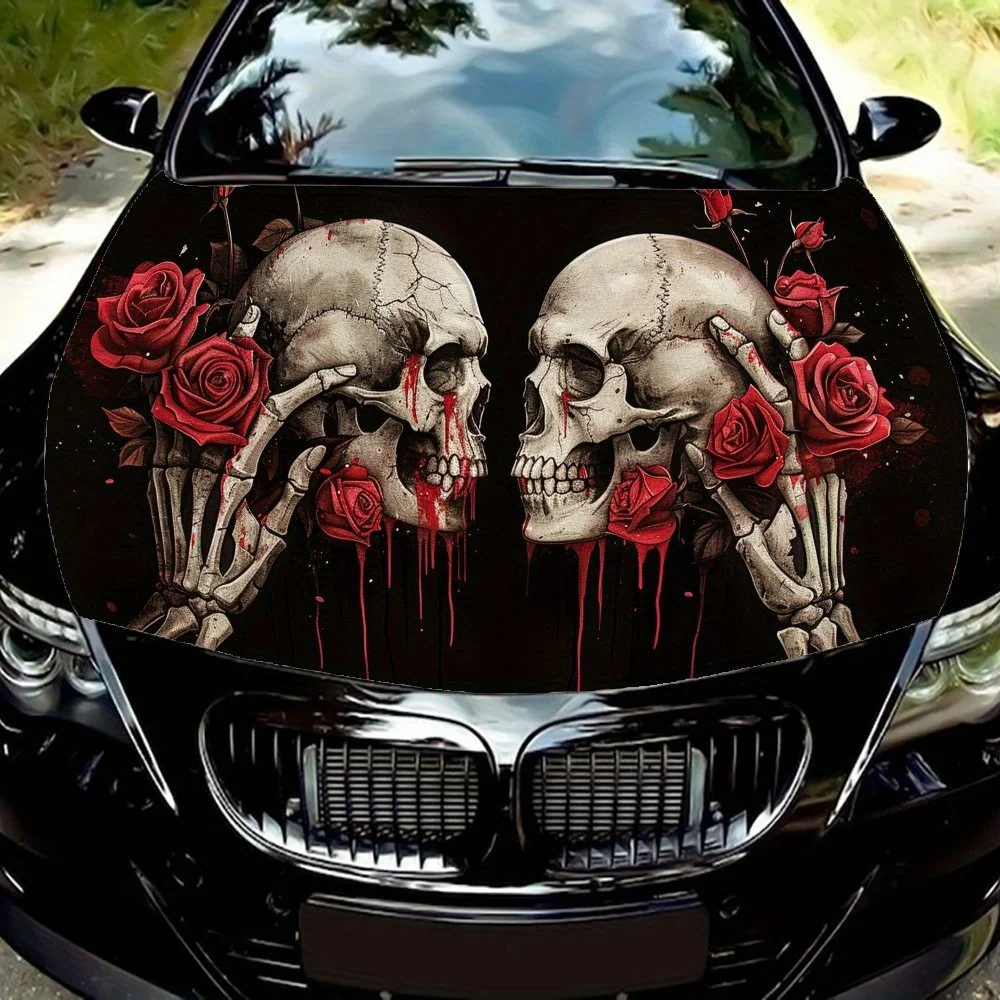 

Skull and Blood Dripping Rose PVC Car Vinyl Wraps, Self-Adhesive Waterproof Car Hood Decal Sticker, Car Decoration Protection St