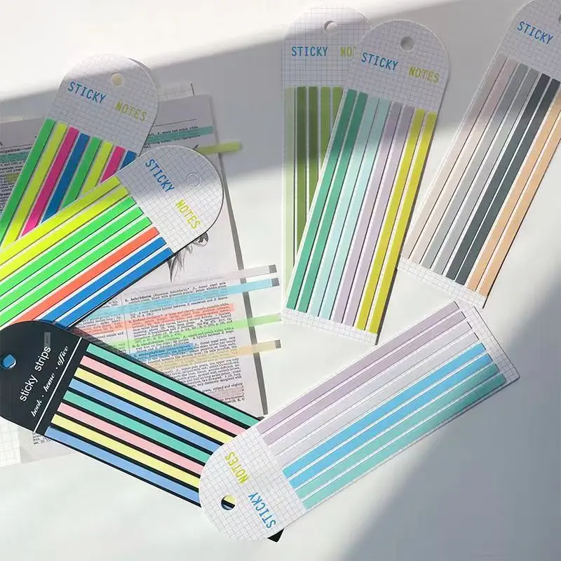 8 Sätze transparente lange feine Aufkleber Notizblock klebrige Tabs Morandi Neon klare Haft notizen ästhetische Büro Schul material – Detail 4