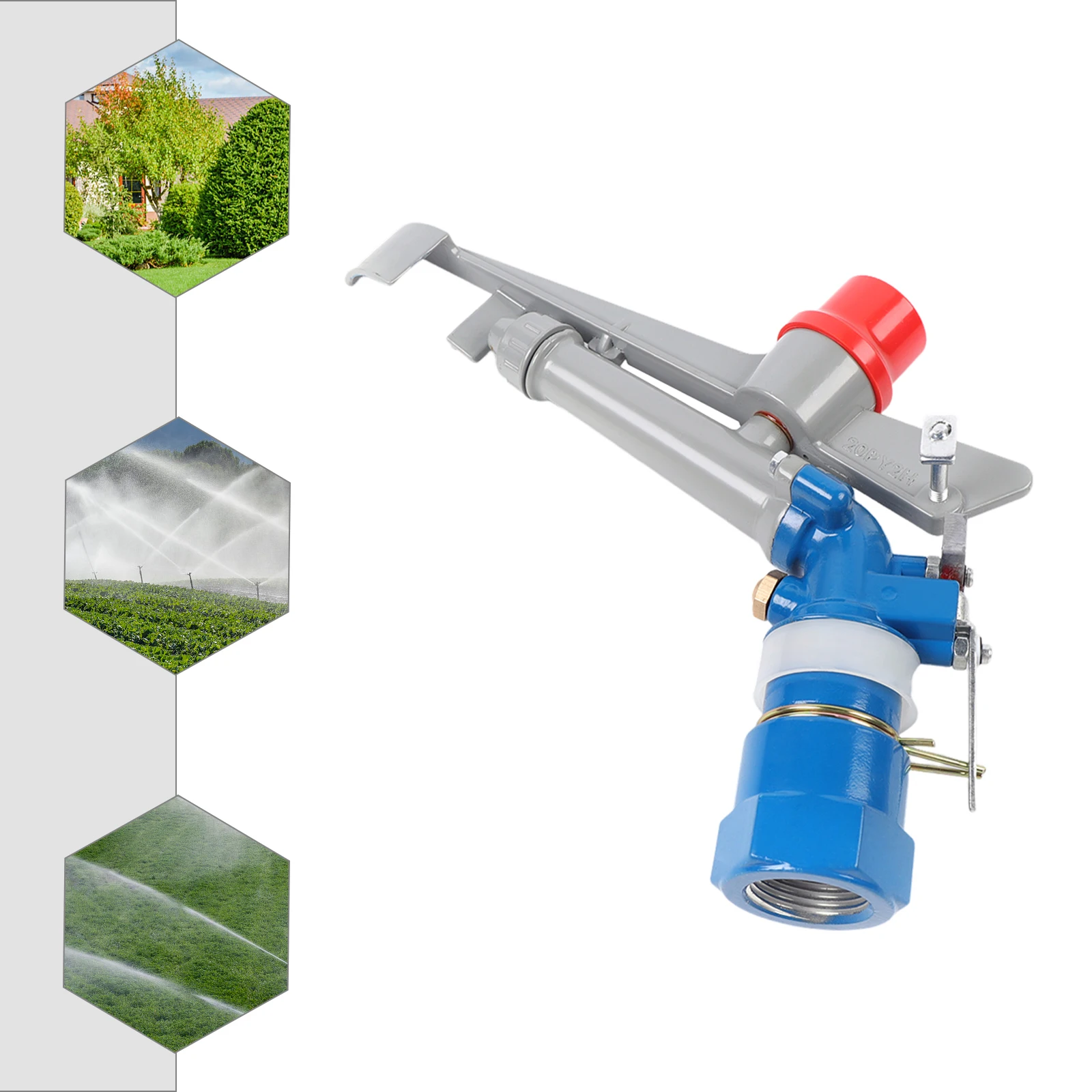 ปืนฉีดน้ำสำหรับการเกษตร 1 นิ้ว, เส้นผ่านศูนย์กลางการฉีด 35-40 เมตร, 36 ° -360 °   สปริงเกอร์รดน้ำสำหรับฟาร์ม, เครื่องมือฉีดน้ำสำหรับการชลประทาน, ฟาร์ม