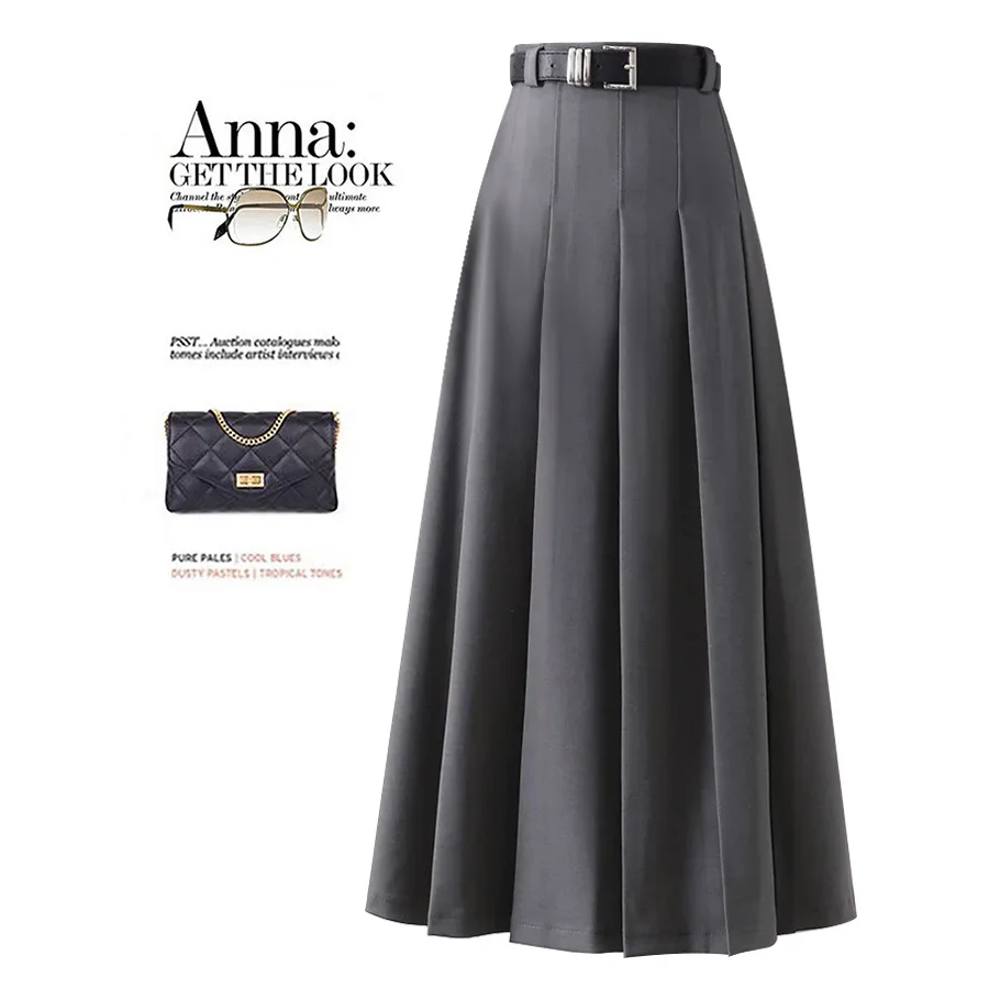 

2025 Women Vintage Solid Color JK Long Skirts Girls Elegant Comfortable Leisure Dress Female Sweet A Line Zipper Pleated Skirts