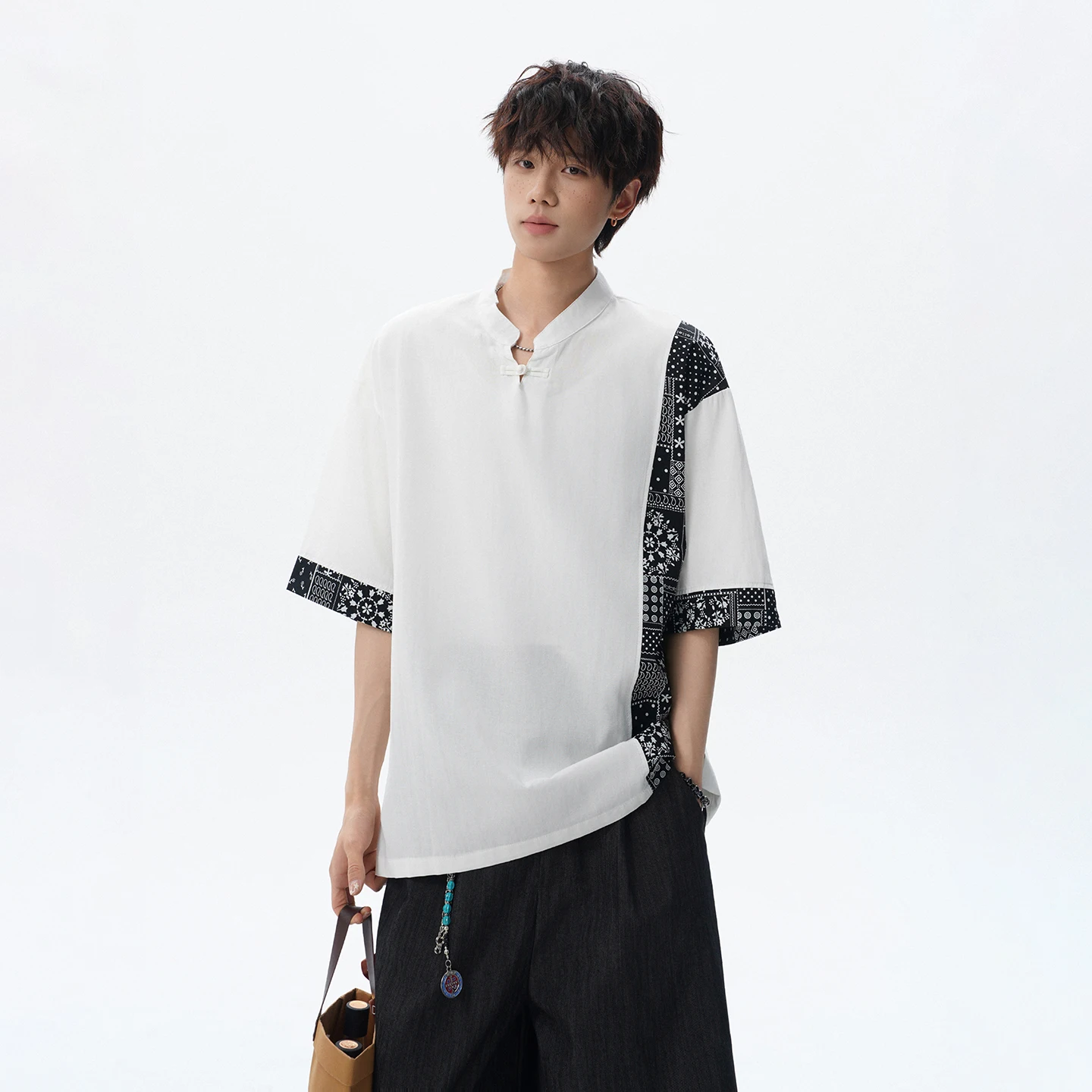 2026 Summer Men's Short-Sleeved Silk-Linen T-shirt in Large Size with Button Closure and Cotton-Linen Tang Suit — купить у AliExpress WW