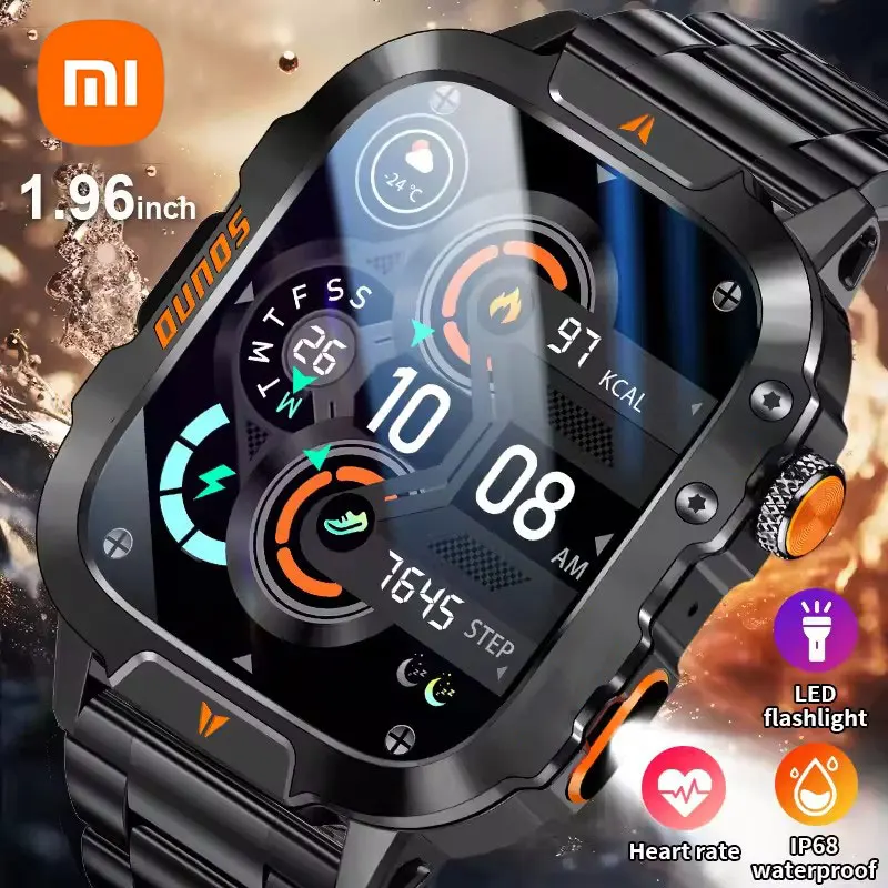 Reloj inteligente militar Xiaomi para hombres, rastreador de deportes al aire libre resistente al agua, linterna LED, llamada Bluetooth, reloj inteligente para hombres para Android iOS