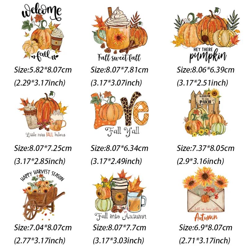 9piece The autumn harvest season full harvest Iron Stickers DIY Transfers Stickers Ready Press For T-shirt clothes