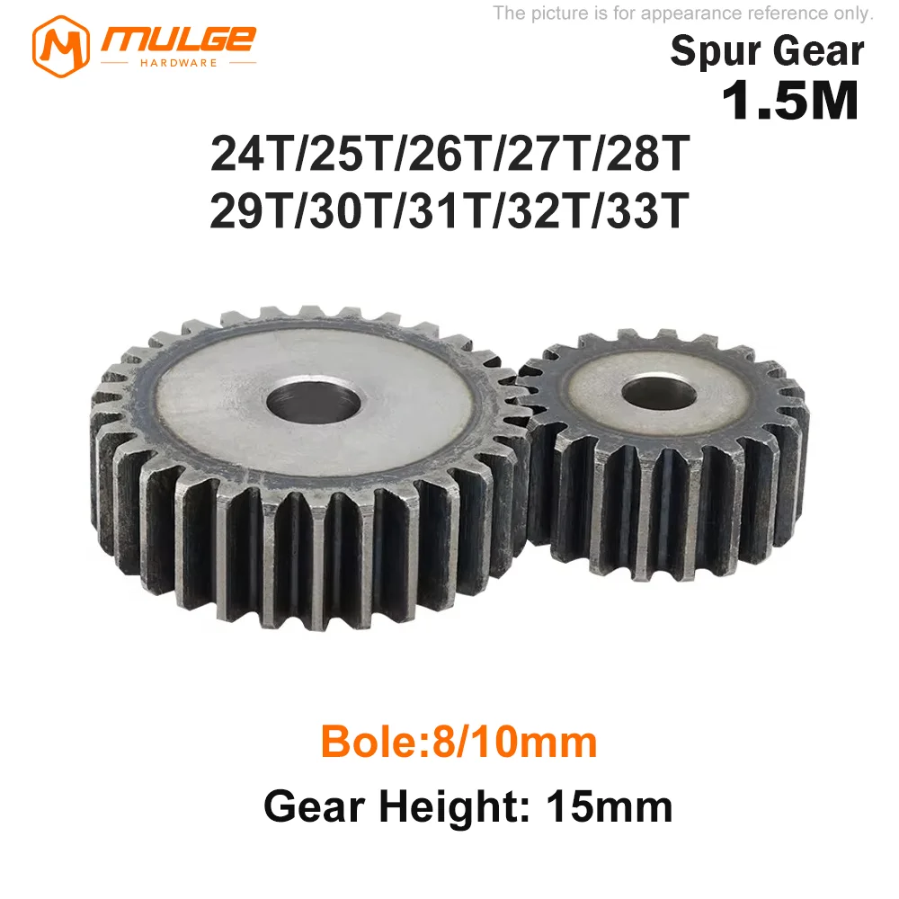 

Spur Gear 1.5M-24T/25T/26T/27T~30T/31T/32T/33Teeth SC45# Carbon Steel Material Cylindrical Gear High Frequency Quenching Teeth