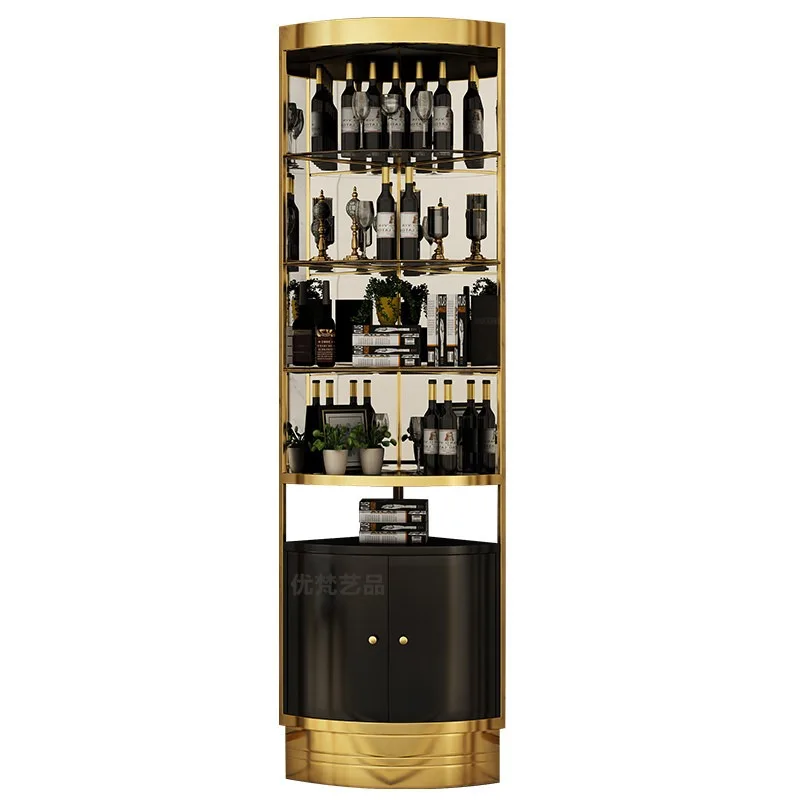 Home Light luxury triangular edge glass wine cabinet Modern corner wine cabinet Living room rack Fan-shaped corner cabinet again