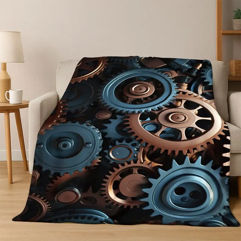 Retro Metal Mechanical Wheel Gear Flannel Blanket Soft Warm Blanket Throw Blanket for Bedroom Living Room Bed Travel Picnic Gift