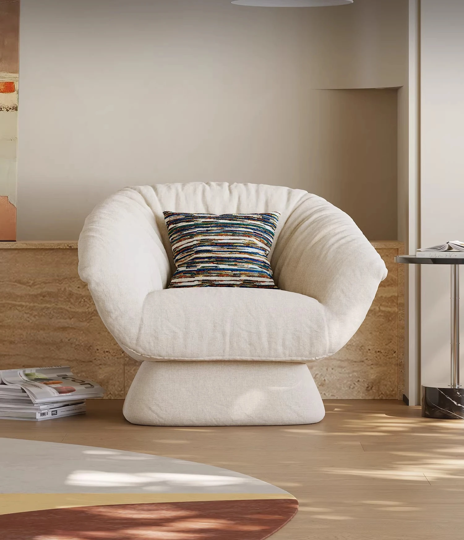 Wabi-sabi wind linen fabric leisure chair modern minimalist art design shell chair home living room single sofa chair
