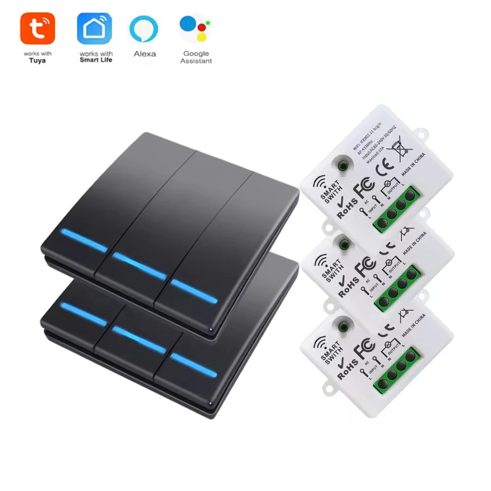 Interrupteur intelligent RF433, commande vocale Alexei Google, portée de 100 mètres, contrôle par application, éclairage intelligent pour la maison, installation facile DIY