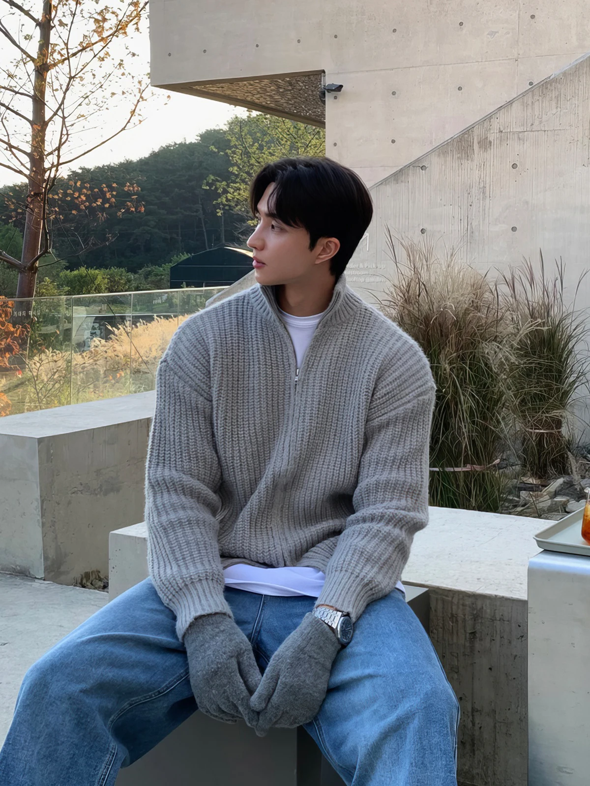 

Thiened Knitted Zipper M Sweater Youth Vitali Sle Korean Faion Warm Stand Collar Cardigan Long Sve Color