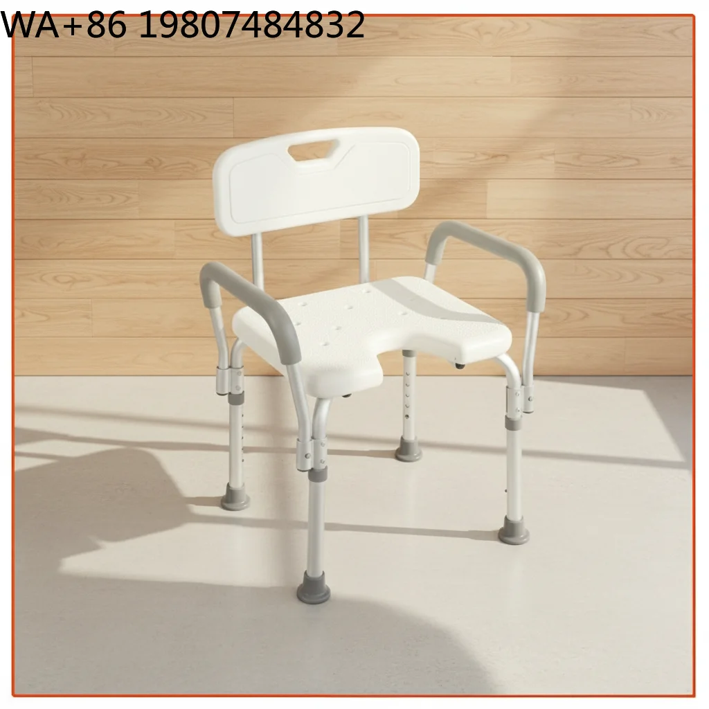U Shape Foldable Shower Bench With Backrest Armrest Height Adjustable Anti Slip Foot Pad Medical Grade Bath Seat For Elderly
