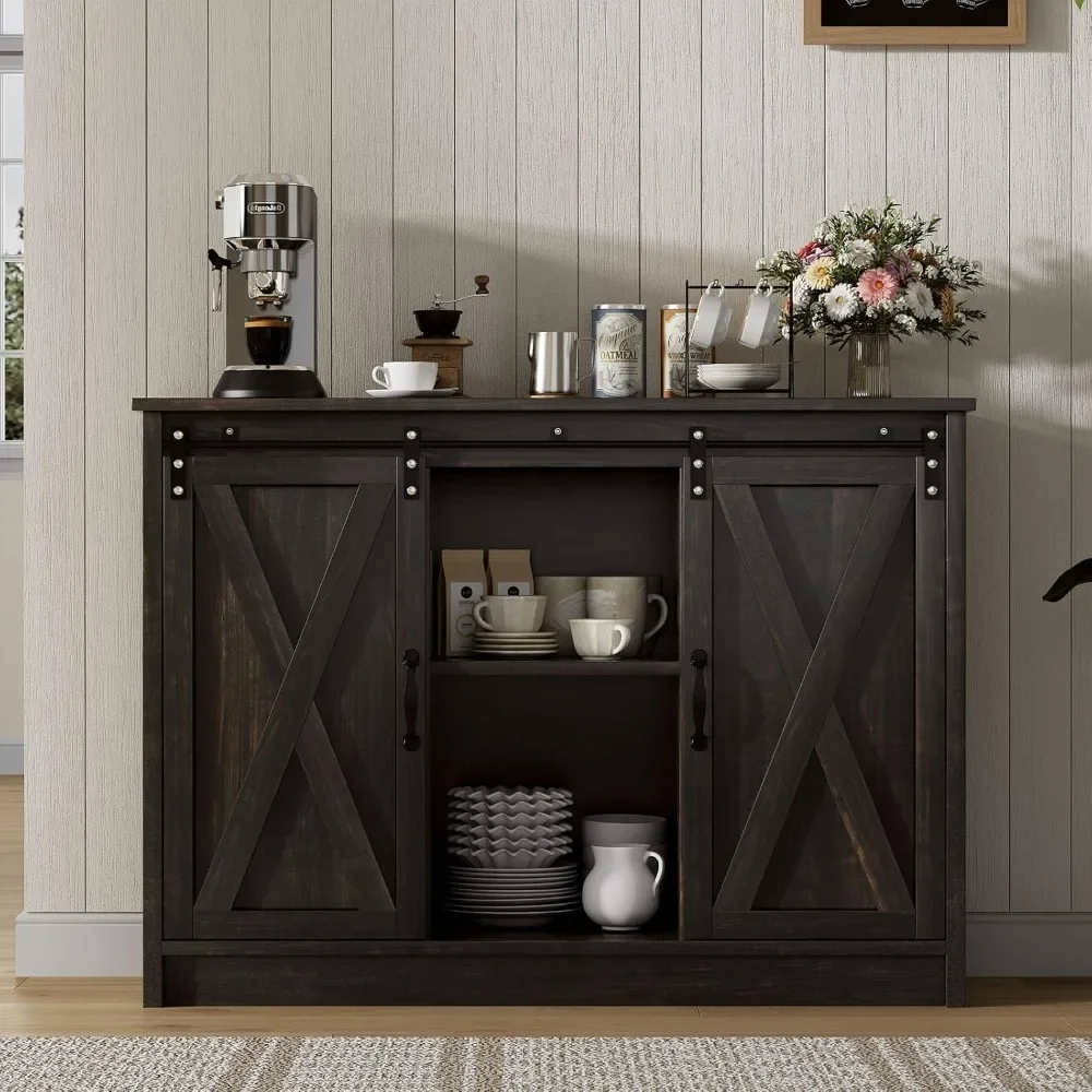 

42” Coffee Bar Cabinet with Sliding Barn Doors Farmhouse Style Sideboard Buffet with Storage for Kitchen Dining Room Customized