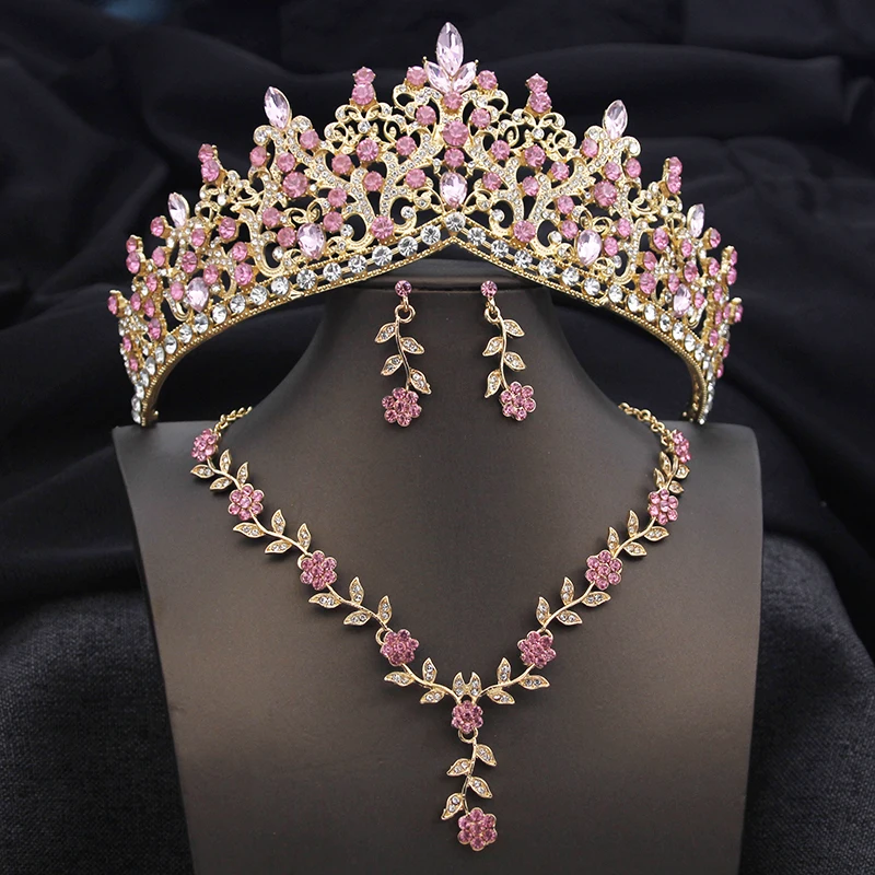 3 Pcs Tiaras and crowns costume jewelry set for women bridal jewelry sets With crown party wedding necklace Earring Birthday