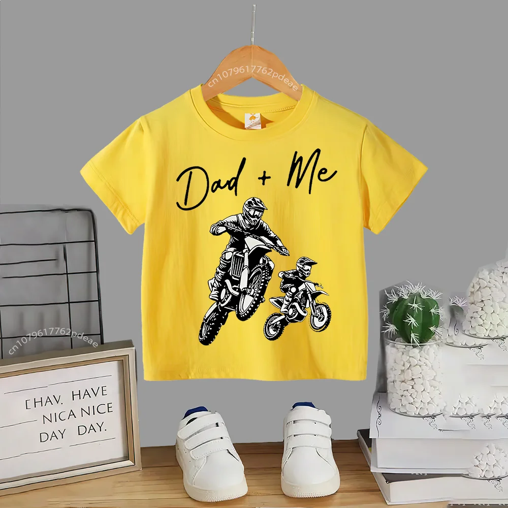 Kids outdoor motorcycle pattern summer short sleeved baby and toddler cotton T-shirt Boys girls comfortable casual top Cotton T-