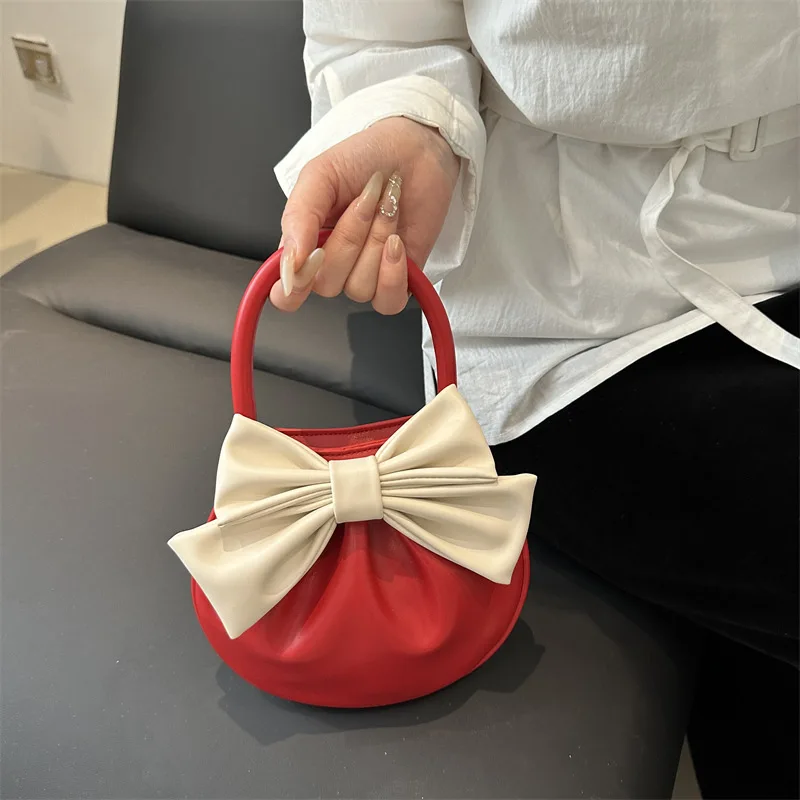 

2025 ​​Bow Detail Bucket Bag for Women Textured Pleated Shoulder Purse Luxury Crossbody Handbag Unique Versatile Tote​