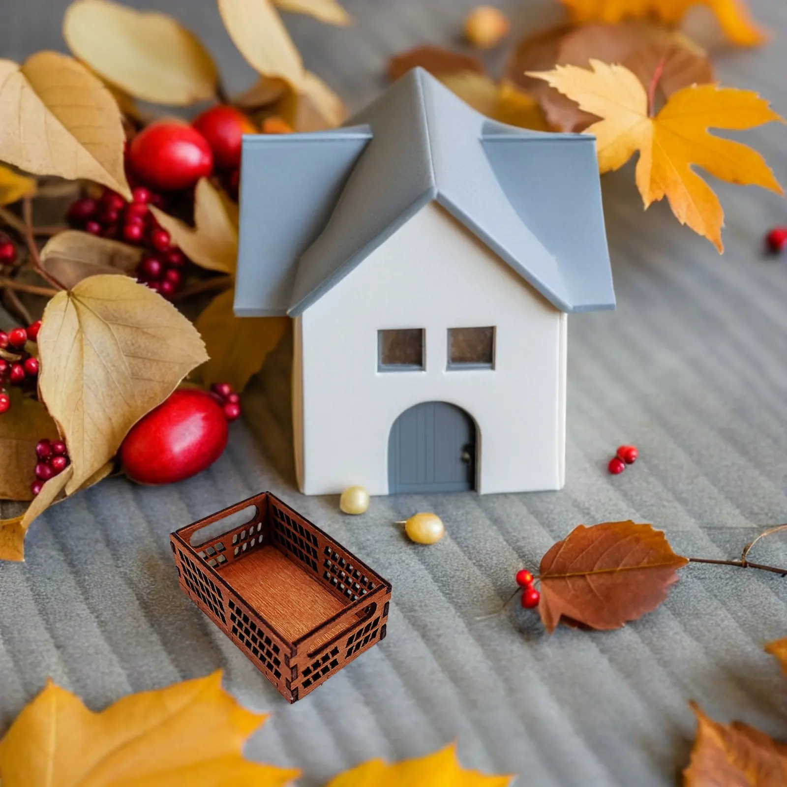 

2Pcs Mini House Wooden Storage Basket Rustic Crates Lightweight Organizer for Miniature Accessories Micro Scene Decoration