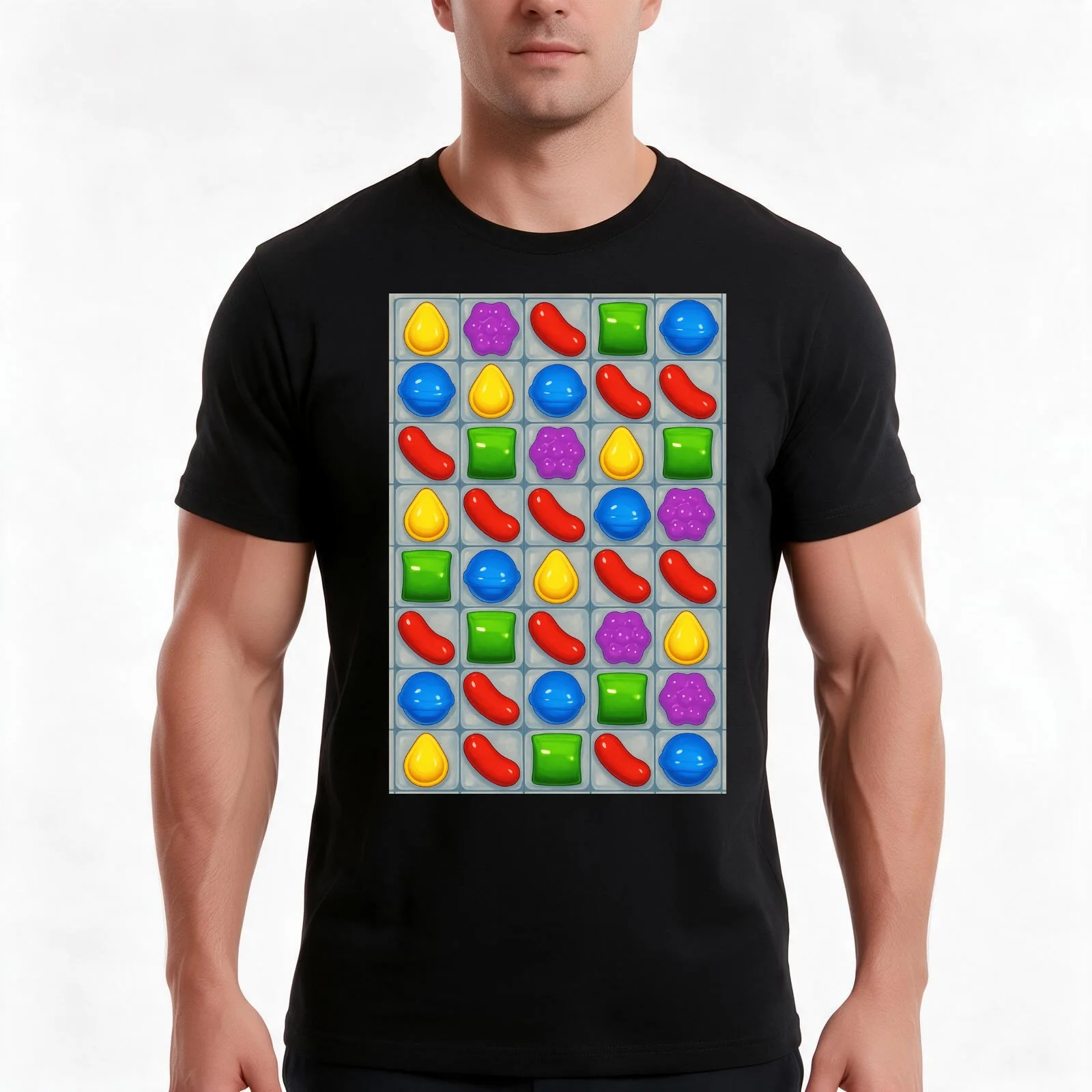 Colorful Candy Match Puzzle Art – Gift for Mobile Game Fans and Gamers T-Shirt, Summer Casual Cotton Tee, Vintage Graphic Print