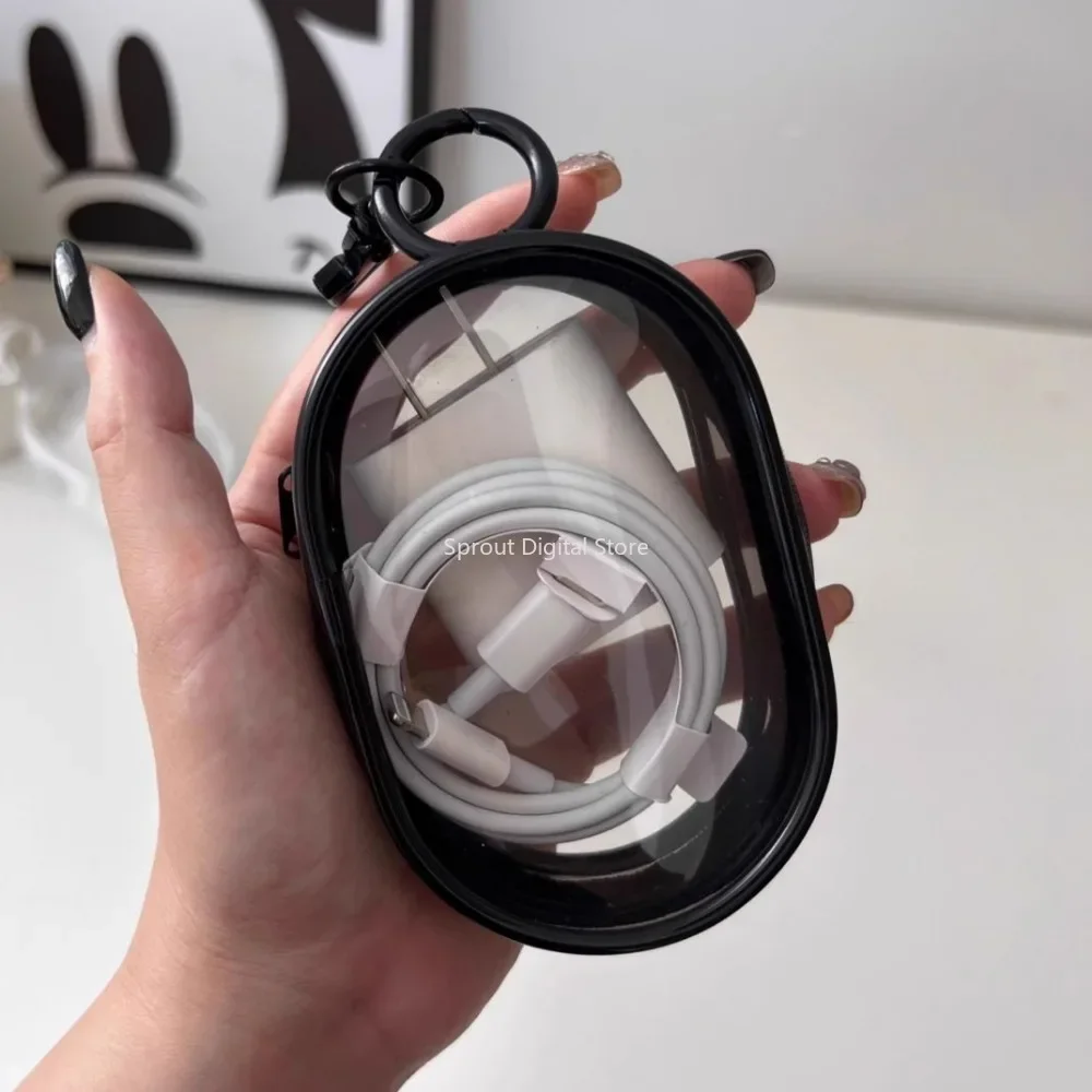 Portable Mini Transparent Storage Bag with Zipper Multifunctional Headphone and Charger Case Travel Accessories with Keychain