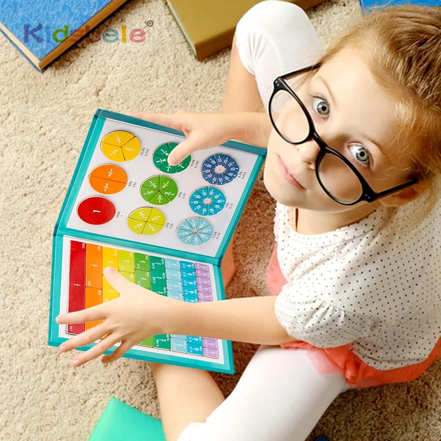 Magnetic Rainbow Fraction Tiles Children Montessori Wooden Arithmetic Teaching Aids Visual/Tactile Math Learning Toy Ages 6+