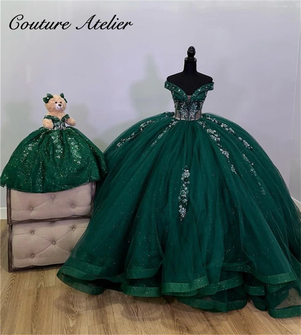 Luxury Emerald Green Corset Lace Appliques Quinceanera Dresses Ball Gown 2024 Sweetheart Princess Sweet 16 Dresses Wedding Gown