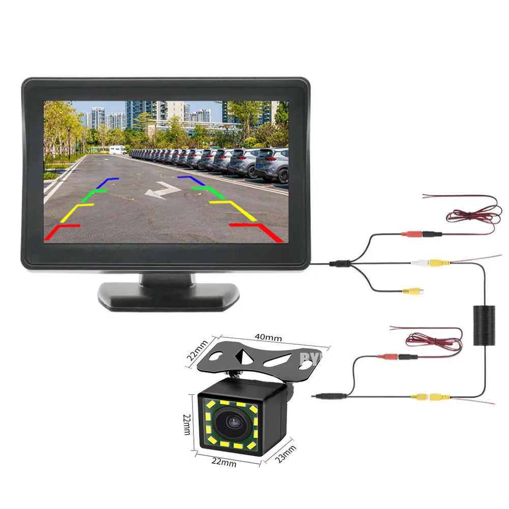 Car Rear View Camera Wide Degree  4.3 inch TFT LCD Display Monitor Waterproof Night Vision Reversing Backup 2In1 Parking Revere