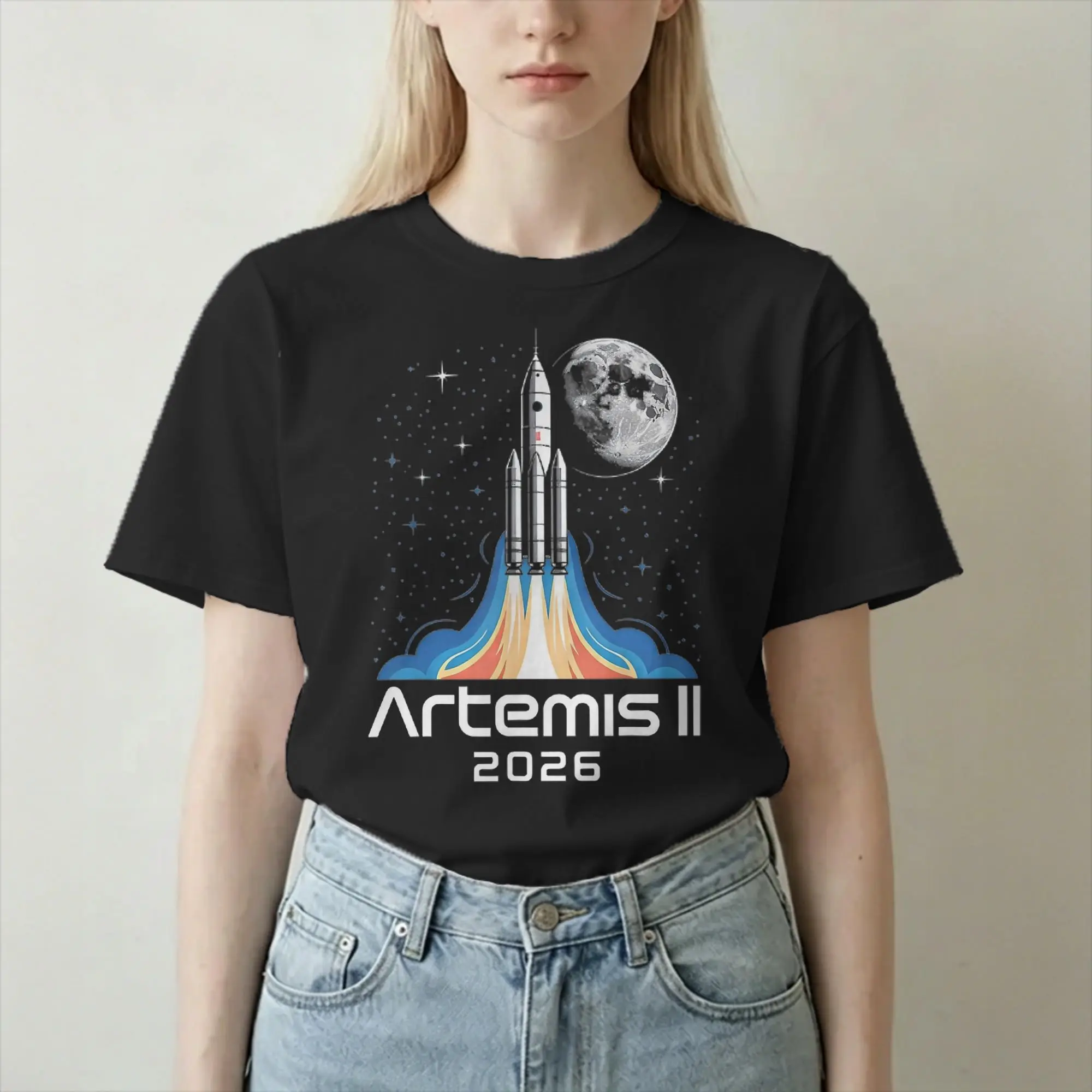 Camiseta Crazy Artemis II 2026 Mission para homens e mulheres, gola redonda, 100% algodão, camiseta de manga curta, roupas plus size
