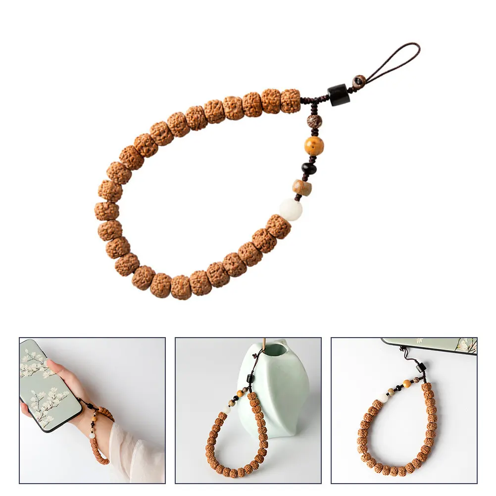 Phone Lanyard Retro Wooden Hanging Mobile Phone Shell Pendant Lightweight Wrist Strap for Office School Travel