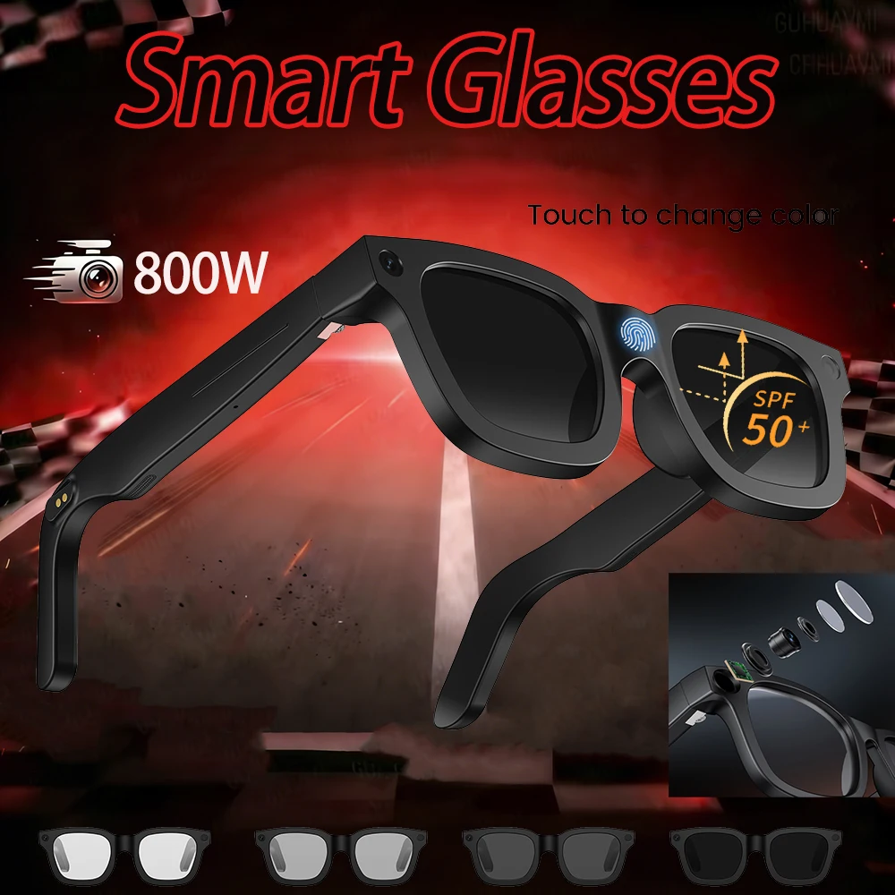 

Умные очки с ИИ, камера 800 МП, спортивные солнцезащитные очки для записи видео, голосовой перевод ИИ, музыка, передача данных по Wi-Fi, звонки по Bluetooth