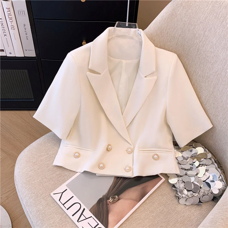 Real Shot Short Blazer für Frauen, 2024 Sommer neues Design Chic Style Kurzarm Anzug Jacke weibliche Büro Dame Top hohe Qualität