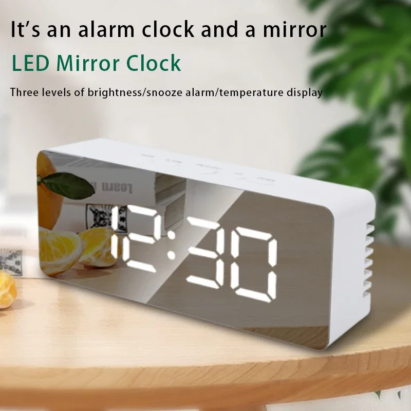 

Multi Functional LED Digital Mirror Clock, Desktop Makeup Mirror Alarm Clock, Home Temperature Electronic Clock, White Black