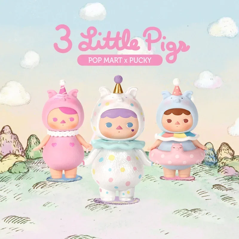 POP MART Pucky Three Little Pigs Series Blind Box Toys Kawaii Anime Action Figure Surprise Mystery Box Dolls Girls Gift