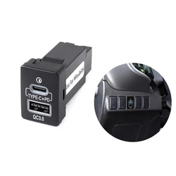 1PC Quick Car Charger Dual USB QC3.0 Type C PD Interface Socket Auto Phone Fast Charging Adapter Button For Mitsubishi Outlander