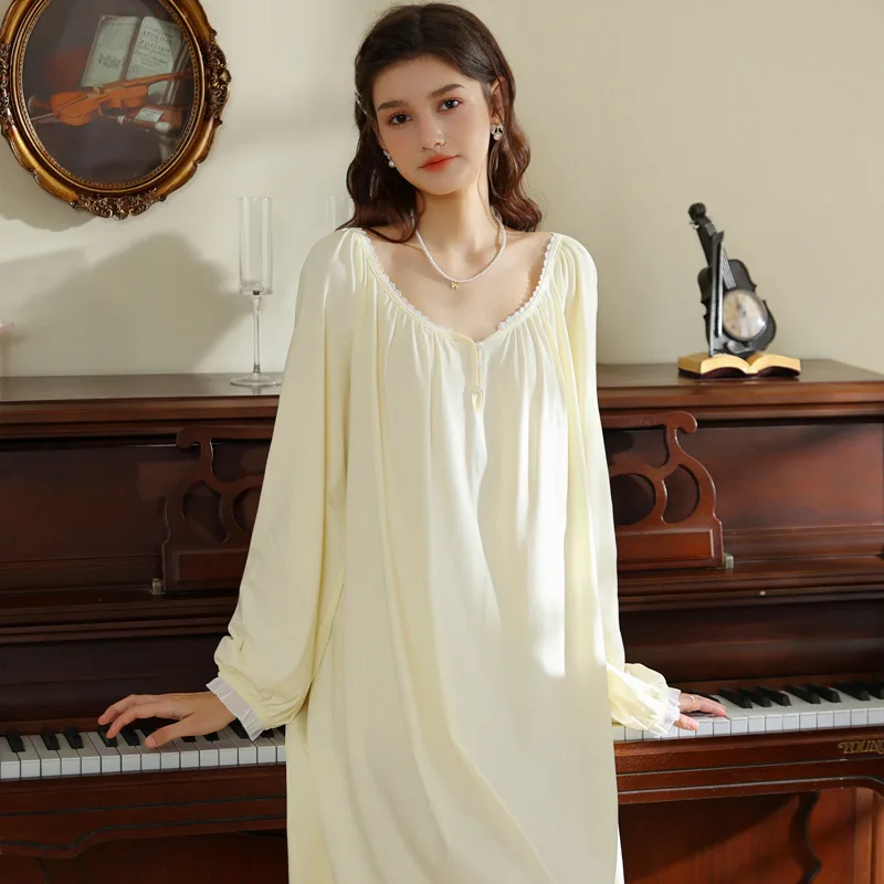 Castle Dreams | Women's French Retro Palace Princess Nightgown, Autumn Long Sleeve Maxi Loose Plus Size Loungewear Home Dress.