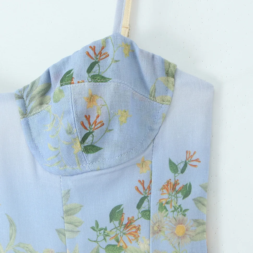 فستان حفلات الشاطئ بوهو صيفي كاجوال مثير بدون أكمام بحزام للنساء مطبوع عليه زهور عتيق للعطلات رداء طويل فيستدوس