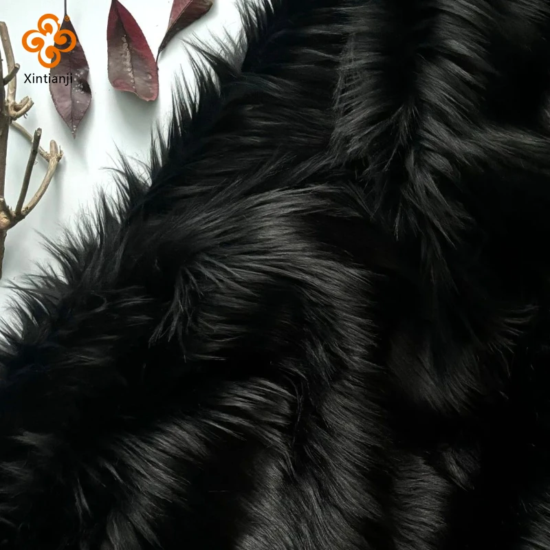 9cm BLACK Mohair Long Pile Faux Fur Fabric Perfect for Fursuit, Cosplay Costume, Photo Prop, Trim, Throw Pillow, Crafts 25x45cm