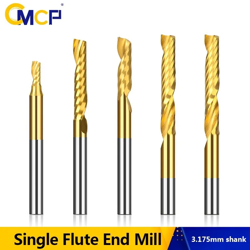 

CMCP 10PCS Single Flute End Mill Up Cut Router Bit 1/8 inch Shank Milling Cutter for Woodworking Carbide Milling Bit