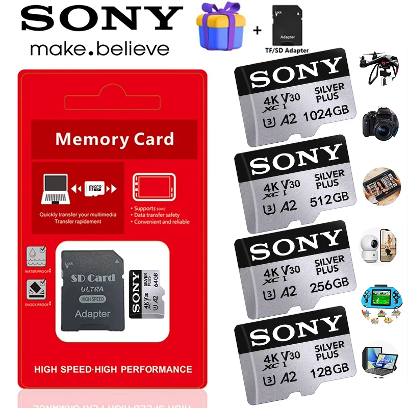 بطاقة ذاكرة سوني TF 1 تيرا بايت عالية السرعة بطاقة مايكرو SD 128 جيجا بايت 512 جيجا بايت 256 جيجا بايت A2 U3 V30 SD TF بطاقات فلاش للكمبيوتر الهاتف شاومي