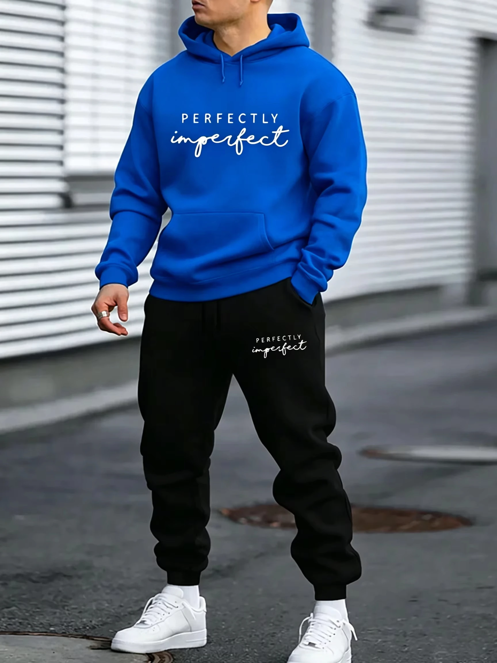 Men's Trendy Fashion Printed Autumn_Winter Fleece Jumpsuit Sweater Hoodie Set - Plus Size Men's Set Cheap clothing view 5