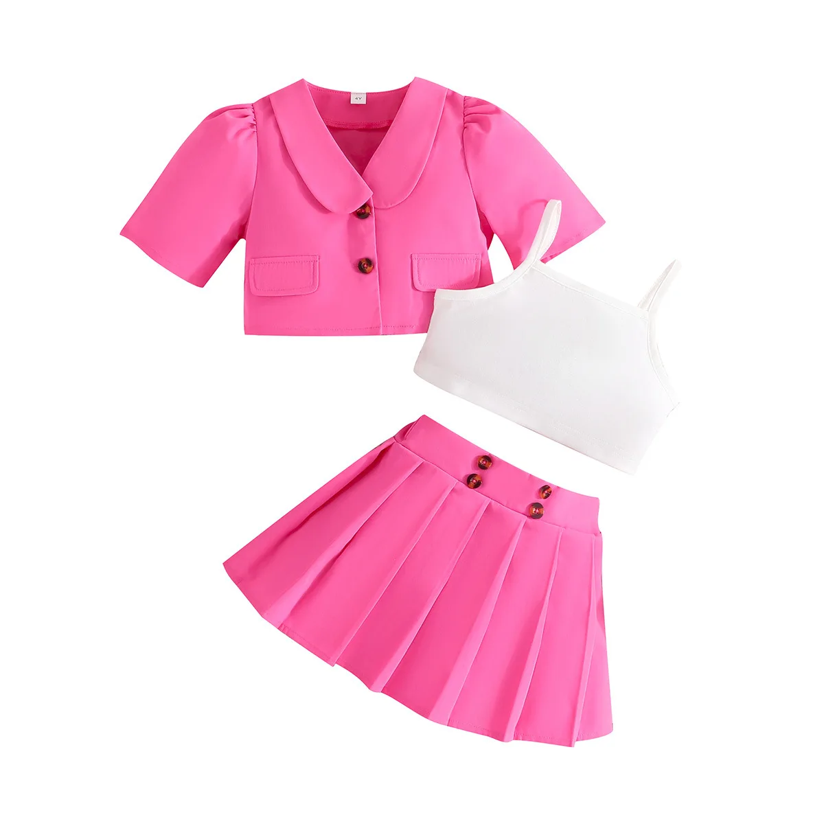 

3-8years Clothing Set for Kid Girl Short Sleeve Blazer Jacket+Vest+Pleated Skirt Toddler Girl Clothes Outfits Summer 2024