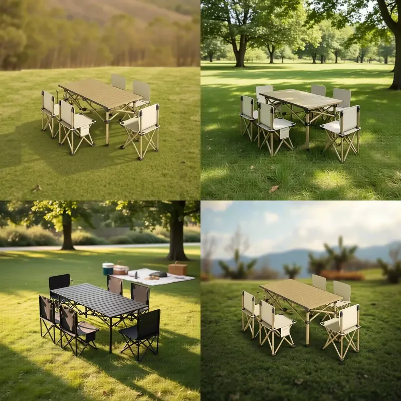 Outdoor Steel Folding Dining Table and Chairs Set Lightweight Portable Square Modern Design 6 Seater for Camping Picnic